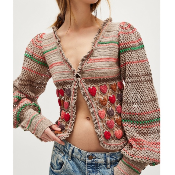 BNWT HTF FREE PEOPLE Moonlight Heart Eyes Cardi M Sold Out - Picture 4 of 5